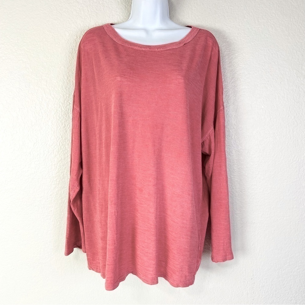 We The Free Linen Blend Long Sleeve Coral Tee Size S